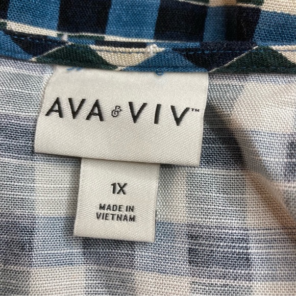 Ava & Viv flutter short sleeve dress Blue gingham 1X NWOT - Picture 4 of 5